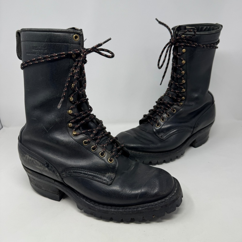 White's Black Leather Logger Work Boots Men's Size 10.5 E (Wide)
